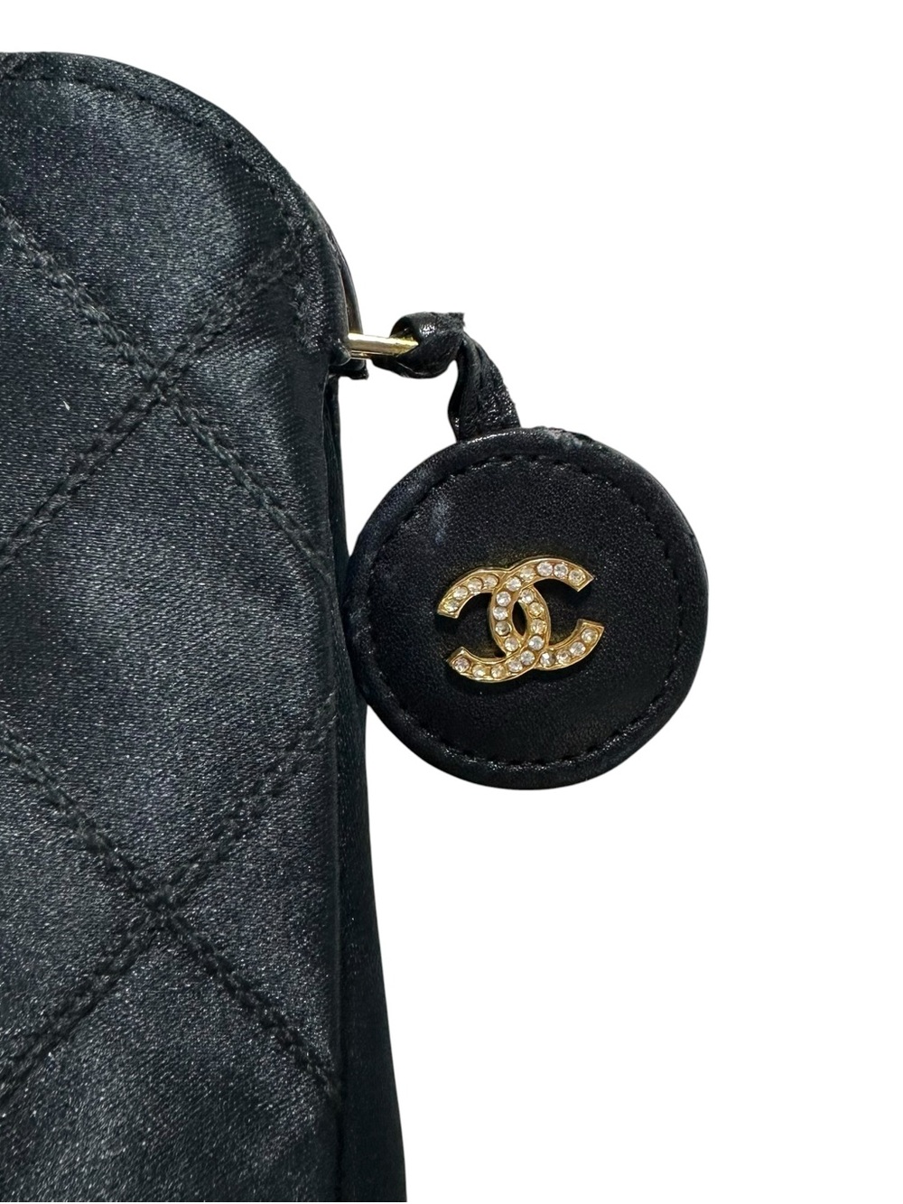 Chanel Black Quilted Satin & Leather O Case Evening Clutch Bag with Crystals - Picture 2 of 16